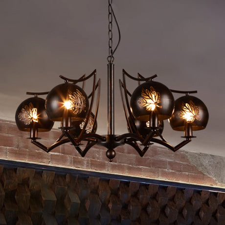Vintage Bubbled Etched Metal Ceiling Chandelier - 6 Light Rust Hanging Fixture For Dining Room