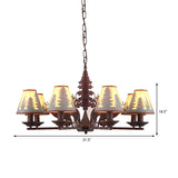 Industrial Cone Metal And Fabric Chandelier - Rust Finish 3/5/8 Light Pendant Lighting For Dining