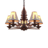Industrial Cone Metal And Fabric Chandelier - Rust Finish 3/5/8 Light Pendant Lighting For Dining