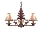 Industrial Cone Metal And Fabric Chandelier - Rust Finish 3/5/8 Light Pendant Lighting For Dining