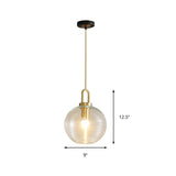 Modernist Clear Ribbed Glass Pendant Hanging Lamp Fixture - 1 Light Gold 6/8/12 Wide For Kitchen