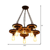 Industrial Wagon Wheel 5-Light Pendant Lamp With Chain - Metal Rust Chandelier