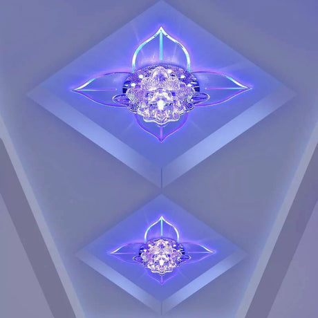Modern Floral Crystal Led Flush Mount Ceiling Light For Corridors - Clear Finish