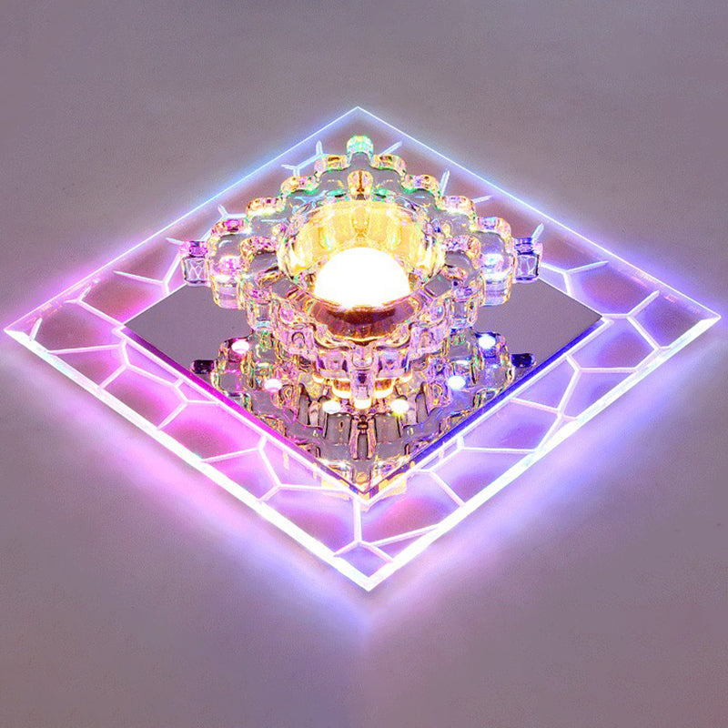 Sleek Square Led Flush Mount Crystal Ceiling Light Clear Corridor Fixture