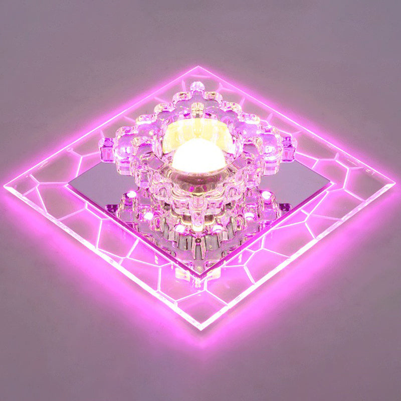Sleek Square Led Flush Mount Crystal Ceiling Light Clear Corridor Fixture