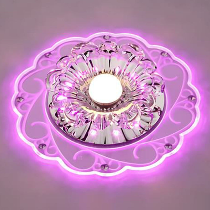 Clear Floral Led Crystal Ceiling Light - Contemporary Flush Mount For Hallways / 3W Purple