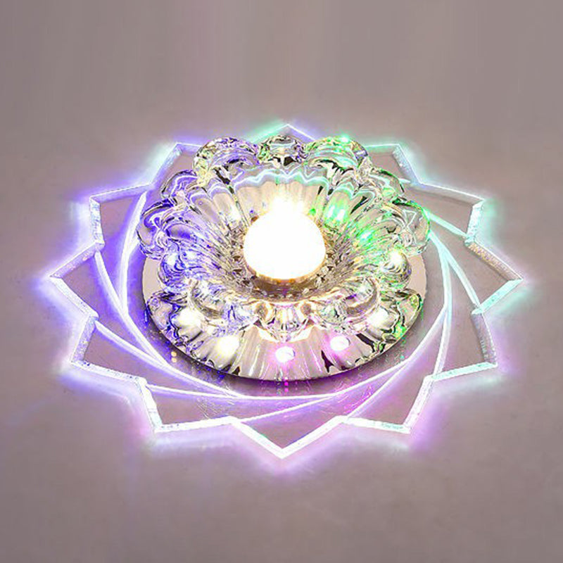 Modern Crystal Floral Flush Light: Clear Led Ceiling Fixture For Hallway