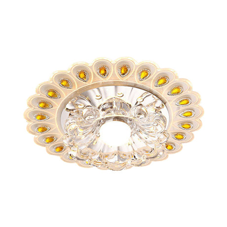 Modern Crystal Clear Led Flush Ceiling Light Fixture - Flower Shaped For Entryway