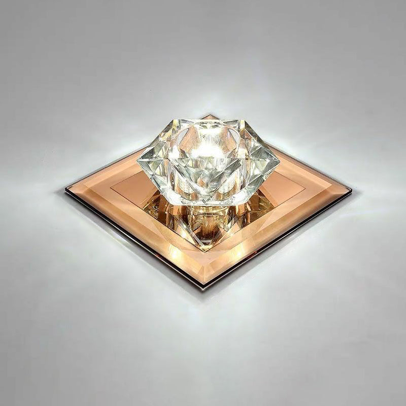 Crystal Gem Led Ceiling Light For Foyers And Hallways - Simple Stylish Flush Mount Tan / 7 White