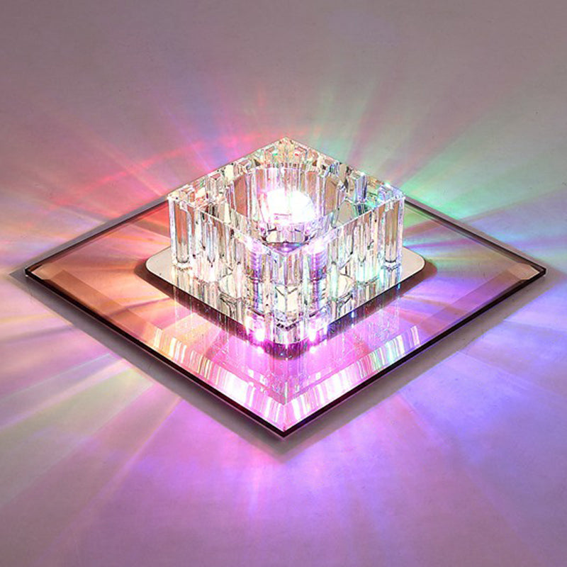Contemporary Crystal Flush Mount Ceiling Light For Hallways - Led Lighting Fixture Yellow / Multi