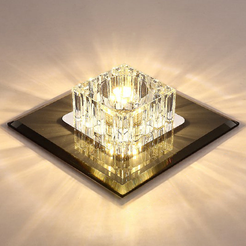 Contemporary Crystal Flush Mount Ceiling Light For Hallways - Led Lighting Fixture Black / Warm