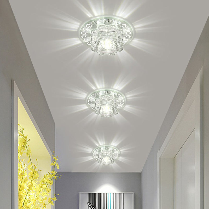 Minimalist Crystal Led Flush Mount Fixture For Hallway Clear Flower Lighting / 5.5 White