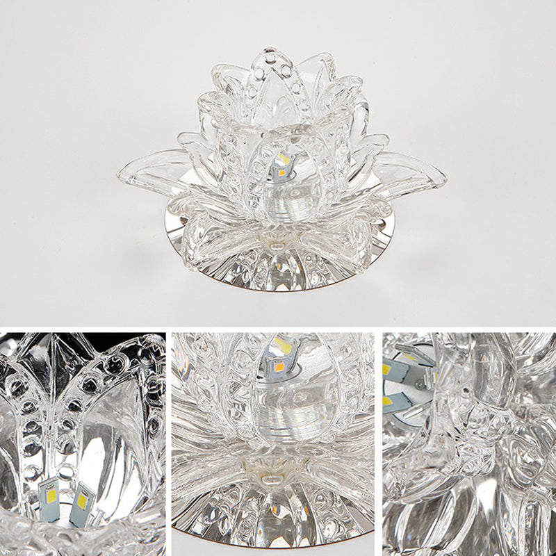 Modern Lotus-Shaped Entryway Led Crystal Flush Mount Ceiling Light In Clear