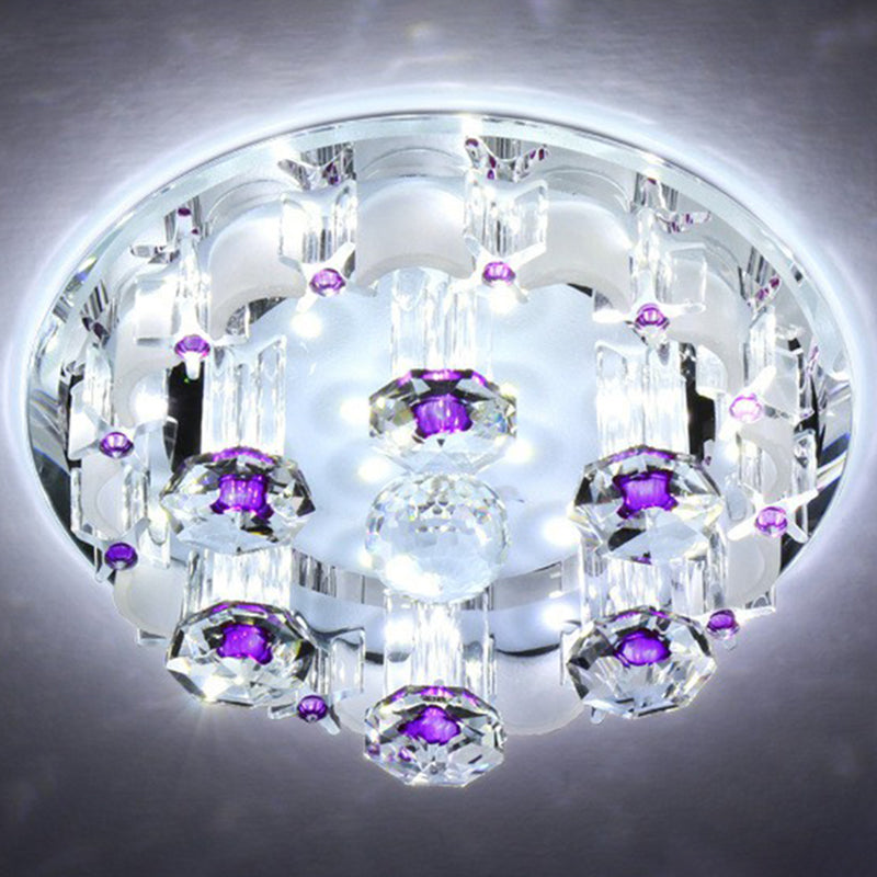 Modern Crystal Flush Mount Ceiling Light - Clear Hallway Led Fixture / 7 White