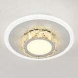 Modern Geometric Flush Ceiling Light With Crystal Detail - Led Hallway Lighting Fixture White /