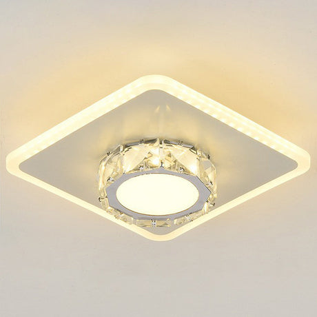 Modern Geometric Flush Ceiling Light With Crystal Detail - Led Hallway Lighting Fixture