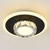 Modern Geometric Flush Ceiling Light With Crystal Detail - Led Hallway Lighting Fixture Black / Warm