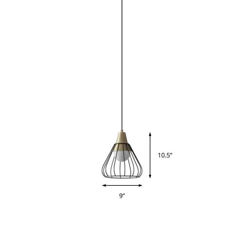 Modern Metal Cone Pendant Lighting - 1 Light Hanging Lamp With Wire-Cage Shade (9/13 Wide)