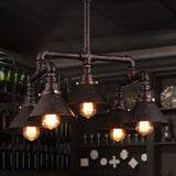 Metal Industrial 5-Bulb Ceiling Pendant Light With Cone Shade - Rust Finish For Dining Room