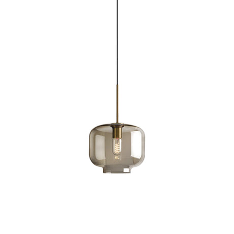 Contemporary Brass Pendant Light With Clear Glass Shade - Oval/Drum/Cylinder 1-Light 7/10/11 Wide /