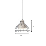 Modernist Cement Cone Hanging Pendant Lamp With Wire-Cage Shade 1-Light Black 10.5/14 Width