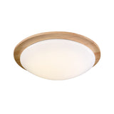 Contemporary Beige Led Flush Mount Lamp With Wood Canopy - 12/15 Wide Sphere Design