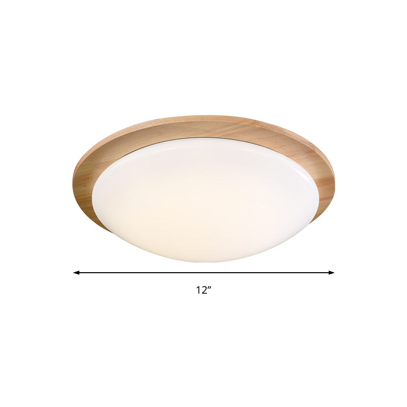 Contemporary Beige Led Flush Mount Lamp With Wood Canopy - 12’/15’ Wide Sphere Design