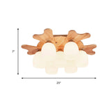 Contemporary Milk Glass Flush Mount Lamp With Wood Canopy - 1/3/4 Lights Beige Finish