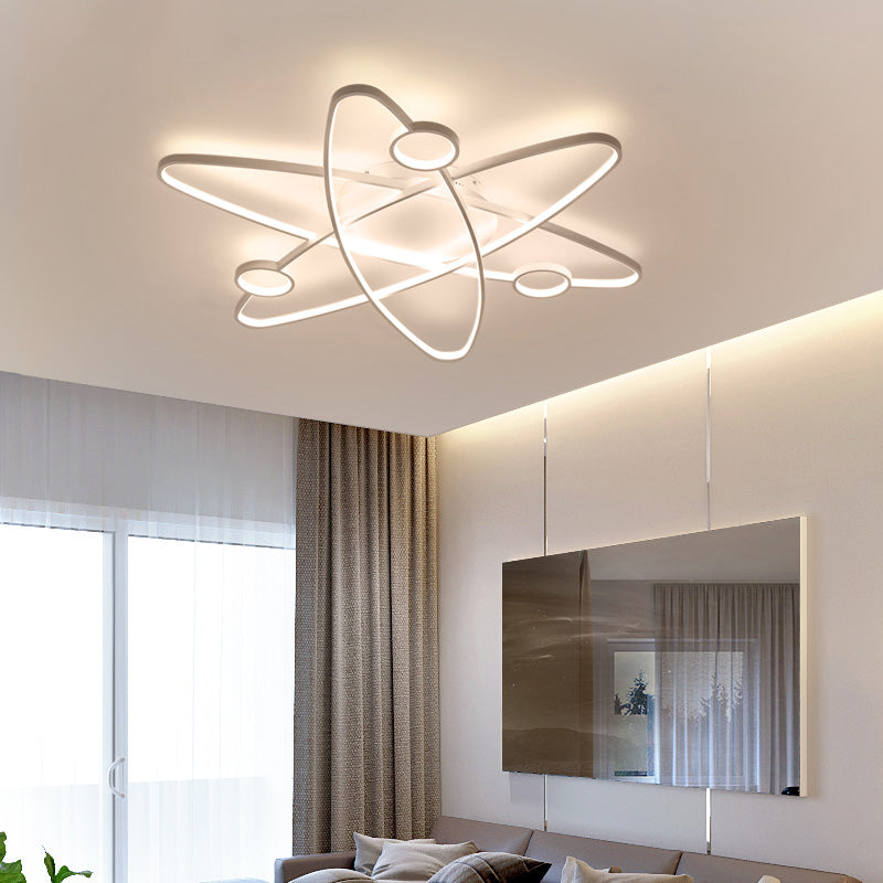 Modern Oval Flush Ceiling Lamp With Led Acrylic White/Coffee Finish In Warm Light - 23.5/31.5/39
