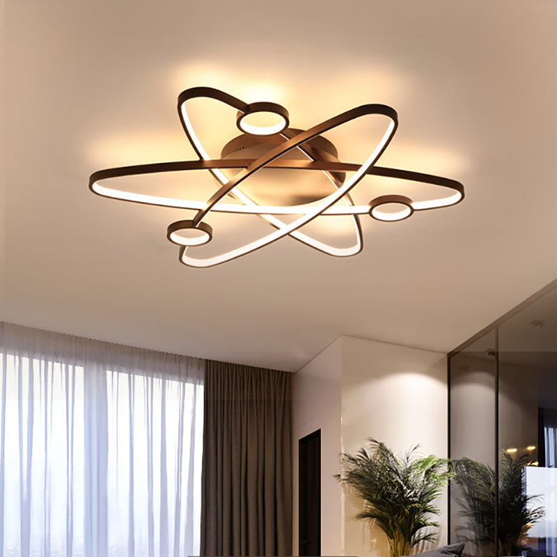 Modern Oval Flush Ceiling Lamp With Led Acrylic White/Coffee Finish In Warm Light - 23.5/31.5/39