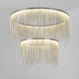 Modern Led Chandelier Pendant Light With Aluminum Chainlet - Stylish Lighting For Living Room