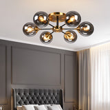 Modern Round Semi Flush Mount Lighting In White/Orange With Smoke Glass - 3/6/8 Light Gold Led