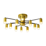 Sputnik Semi Flush Mount Metal Ceiling Lamp - 12/16 Lights Modern Design In Gold/Black