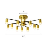 Sputnik Semi Flush Mount Metal Ceiling Lamp - 12/16 Lights Modern Design In Gold/Black