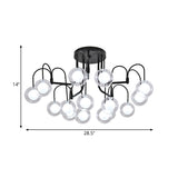 Modern Black Willow Branch Semi-Flush Mount With Clear Glass Shades