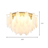 Contemporary White Glass Feather-Shaped Flush Mount Lamp - 22.5/28 Wide 6-Light Living Room Ceiling