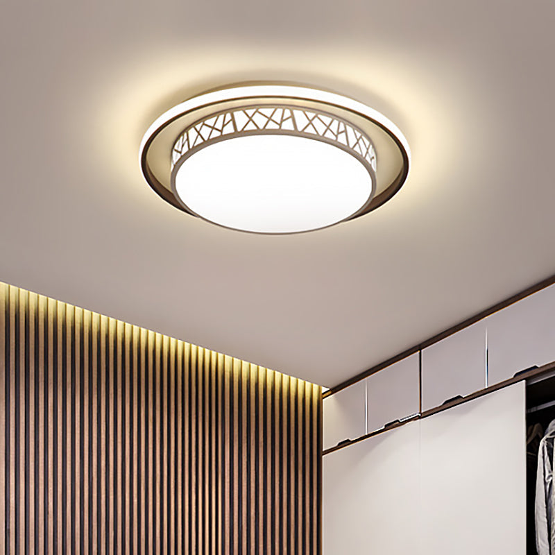 Modernist Led Flush Mount Lamp With White Acrylic Shade - Bedroom Lighting