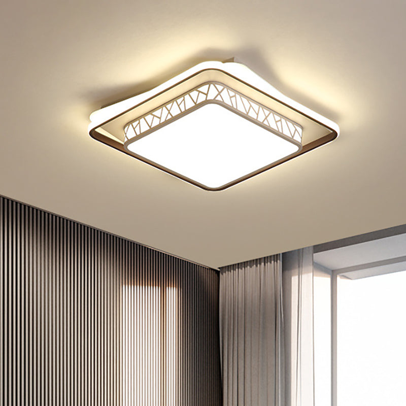 Modernist Led Flush Mount Lamp With White Acrylic Shade - Bedroom Lighting / Square