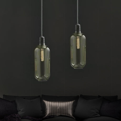 Modernist Amber/Smoky Glass Cylinder Pendant Ceiling Lamp - 1 Light Living Room Hanging 4/5.5 Wide