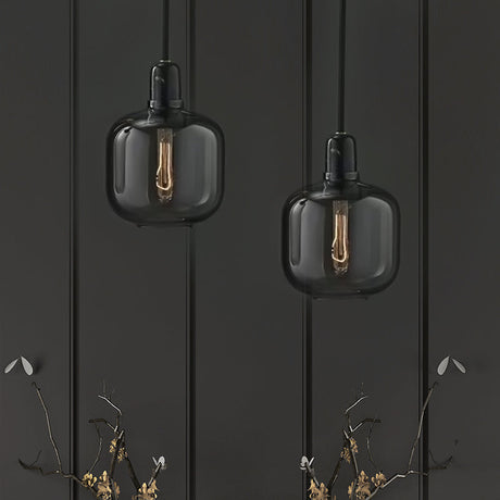 Modernist Amber/Smoky Glass Cylinder Pendant Ceiling Lamp - 1 Light Living Room Hanging 4/5.5 Wide