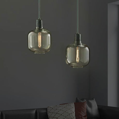 Modernist Amber/Smoky Glass Cylinder Pendant Ceiling Lamp - 1 Light Living Room Hanging 4/5.5 Wide