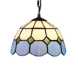 Tiffany Style Hand-Cut Glass Ceiling Lamp - Green/Blue Dome Pendant Light For Restaurants