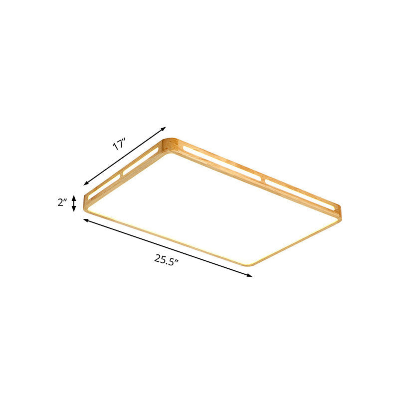 Minimalist Wood Beige Led Flush Mount Lamp For Bedroom - 25.5’/37.5’ Wide Rectangle Ceiling Light