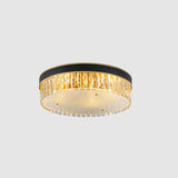 Faceted Crystal Drum Flush Mount Black Minimalist Lighting Fixture