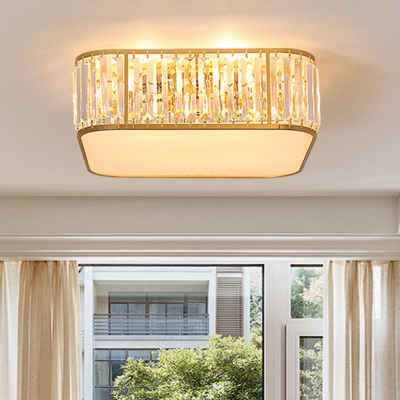 Modern Tri-Prism Crystal Square Flush Ceiling Light Stylish Living Room Lighting Fixture Gold / 15.5