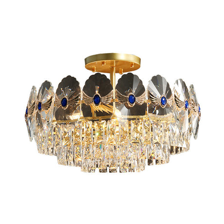 Gold Tiered Semi Flush Crystal Ceiling Light Fixture - Elegant Living Room Décor