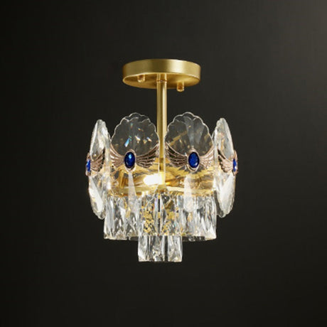 Gold Tiered Semi Flush Crystal Ceiling Light Fixture - Elegant Living Room Décor / 11