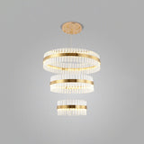 Modern Gold Ring Chandelier With Clear Crystals - Led Pendant Light Fixture For Living Room / 3