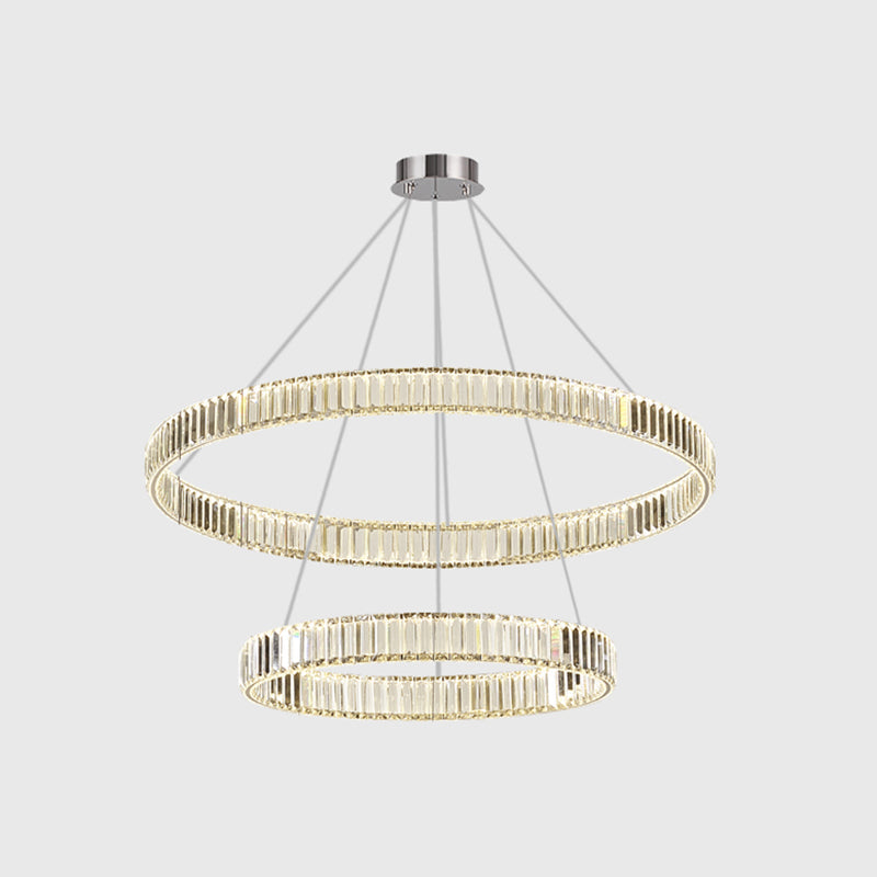 Modern Led Circle Chandelier Pendant Light For Living Room Silver / 2 Tiers 31.5’