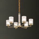 Gold Beveled Crystal Pendant Light - Modern Cylindrical Chandelier For Living Room